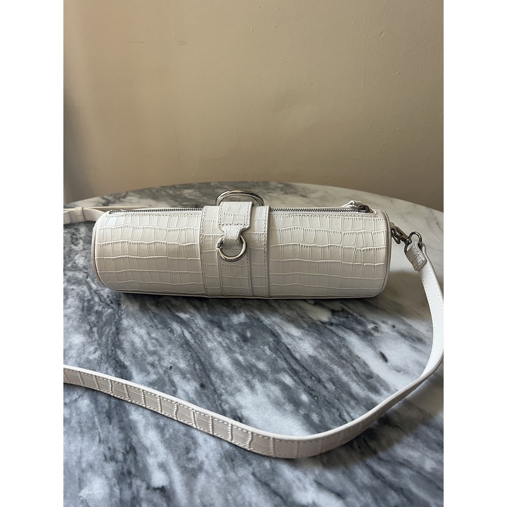 Private Policy White Barrel Bag White Embossed Leather